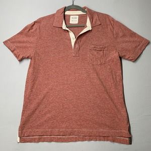 Billy Reid Men Polo Shirt Men Red Orange Pocket Short Sleeve Cotton Casual Adult